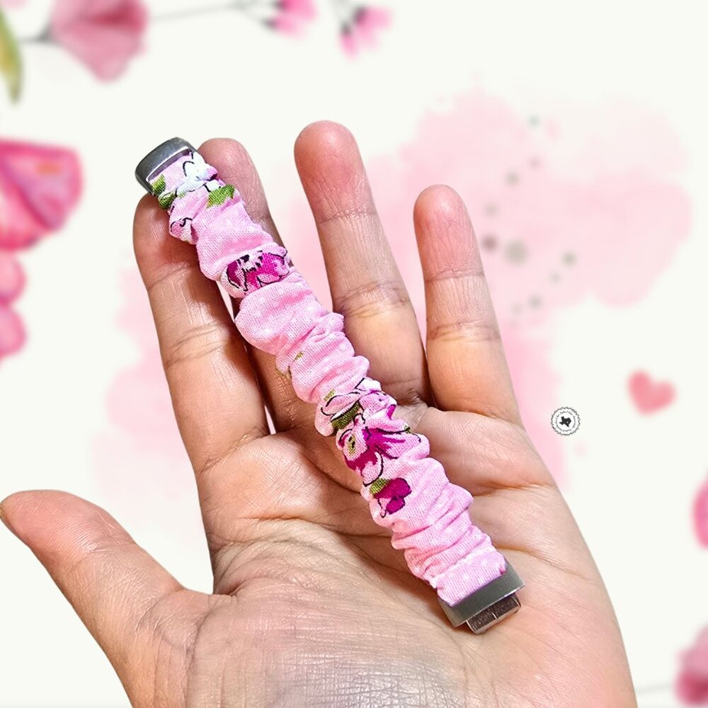 Pink Floral Scrunchie Band for Fitbit Inspire 3 | Soft Elastic Fabric Strap
